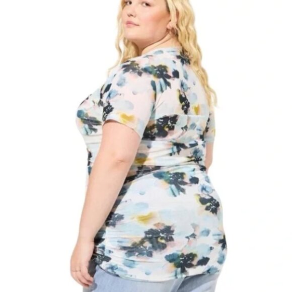 Torrid Women's Size 2X Watercolor Floral Stretch Mesh Top - Picture 2 of 13